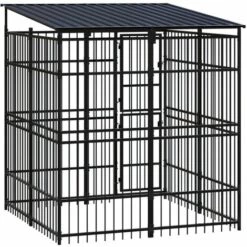 VidaXL Chenil D'extérieur Avec Toit Pour Chiens Acier 3,69 M² - Noir -Niche, chenil, enclos et parc pour chien Soldes 2022 54141515 4