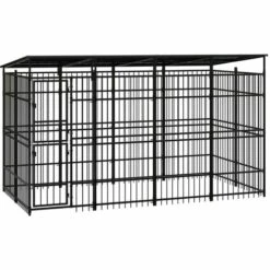 VidaXL Chenil D'extérieur Avec Toit Pour Chiens Acier 7,37 M² - Noir