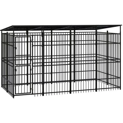 VidaXL Chenil D'extérieur Avec Toit Pour Chiens Acier 7,37 M² - Noir 1 VidaXL Chenil D'extérieur Avec Toit Pour Chiens Acier 7,37 M² - Noir