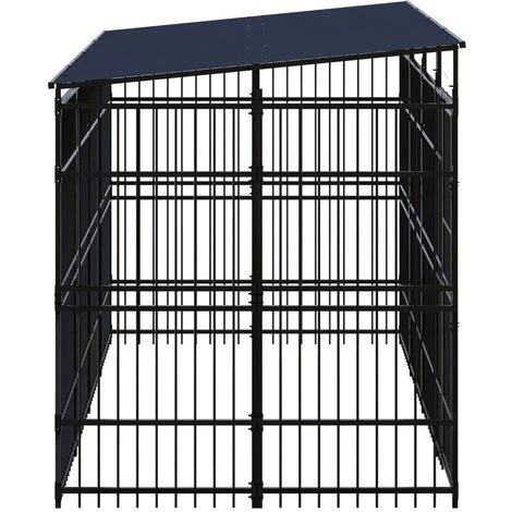 VidaXL Chenil D'extérieur Avec Toit Pour Chiens Acier 7,37 M² - Noir 3 VidaXL Chenil D'extérieur Avec Toit Pour Chiens Acier 7,37 M² - Noir – Image 3