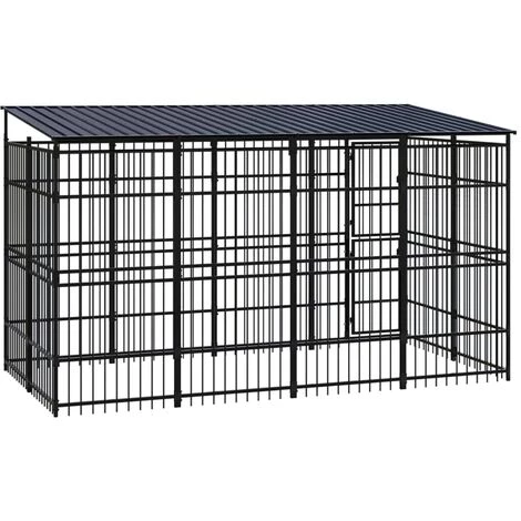 VidaXL Chenil D'extérieur Avec Toit Pour Chiens Acier 7,37 M² - Noir 4 VidaXL Chenil D'extérieur Avec Toit Pour Chiens Acier 7,37 M² - Noir – Image 4