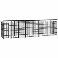 VidaXL Chenil D'extérieur Avec Toit Pour Chiens Acier 14,75 M² - Noir