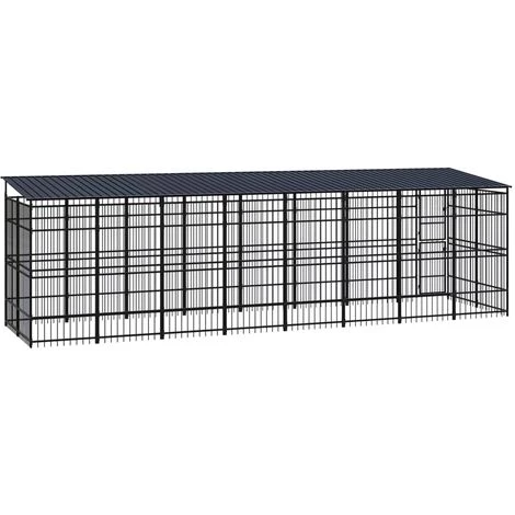 VidaXL Chenil D'extérieur Avec Toit Pour Chiens Acier 14,75 M² - Noir 4 VidaXL Chenil D'extérieur Avec Toit Pour Chiens Acier 14,75 M² - Noir – Image 4