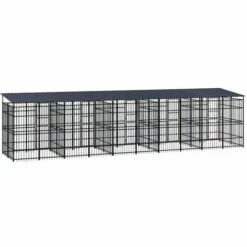 VidaXL Chenil D'extérieur Avec Toit Pour Chiens Acier 18,43 M² - Noir -Niche, chenil, enclos et parc pour chien Soldes 2022 54141567 4