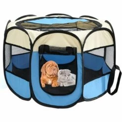 ECHOO Parc Pour Chien Pour Animaux De Compagnie - Tente Pliante Pour Animaux De Compagnie Tissu Oxford Portable Étanche Résistant Aux Rayures Octogonal Couverture D'ombre Amovible Petits Chiots/Chats,Bleu De Riz