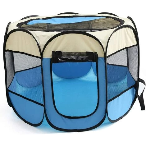 ECHOO Parc Pour Chien Pour Animaux De Compagnie - Tente Pliante Pour Animaux De Compagnie Tissu Oxford Portable Étanche Résistant Aux Rayures Octogonal Couverture D'ombre Amovible Petits Chiots/Chats,Bleu De Riz 3 ECHOO Parc Pour Chien Pour Animaux De Compagnie - Tente Pliante Pour Animaux De Compagnie Tissu Oxford Portable Étanche Résistant Aux Rayures Octogonal Couverture D'ombre Amovible Petits Chiots/Chats,Bleu De Riz – Image 3