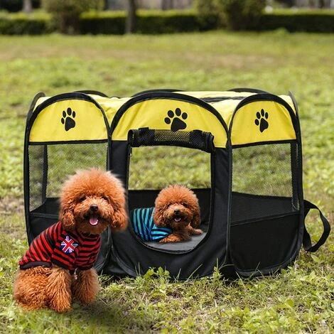 ECHOO Parc Pour Chien Pour Animaux De Compagnie - Tente Pliante Pour Animaux De Compagnie Tissu Oxford Portable Étanche Résistant Aux Rayures Octogonal Couverture D'ombre Amovible Petits Chiots/Chats,Jaune 2 ECHOO Parc Pour Chien Pour Animaux De Compagnie - Tente Pliante Pour Animaux De Compagnie Tissu Oxford Portable Étanche Résistant Aux Rayures Octogonal Couverture D'ombre Amovible Petits Chiots/Chats,Jaune – Image 2