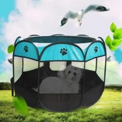 ECHOO Parc Pour Chien Pour Animaux De Compagnie - Tente Pliante Pour Animaux De Compagnie Tissu Oxford Portable Étanche Résistant Aux Rayures Octogonal Couverture D'ombre Amovible Petits Chiots/Chats,Gris Riz -Niche, chenil, enclos et parc pour chien Soldes 2022 54294408 4