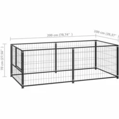 TRUE DEAL Chenil Noir 200x100x70 Cm Acier -Niche, chenil, enclos et parc pour chien Soldes 2022 54483142 5