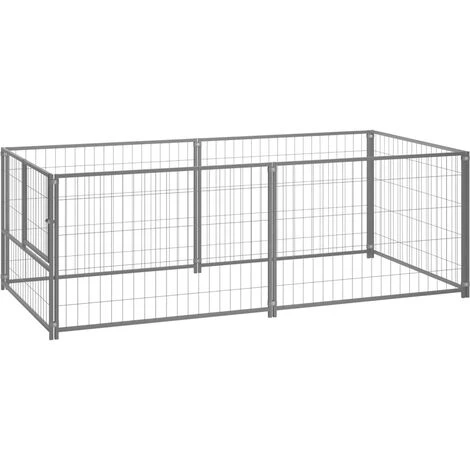 TRUE DEAL Chenil Argenté 200x100x70 Cm Acier 1 TRUE DEAL Chenil Argenté 200x100x70 Cm Acier