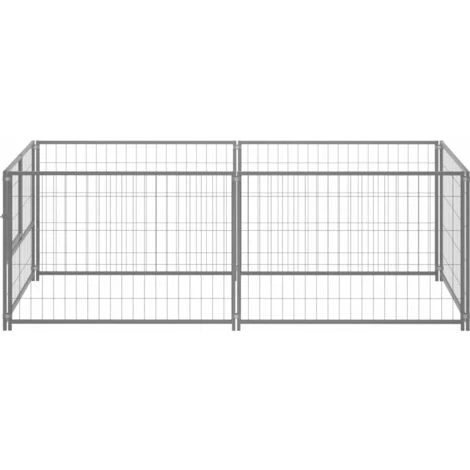 TRUE DEAL Chenil Argenté 200x100x70 Cm Acier 2 TRUE DEAL Chenil Argenté 200x100x70 Cm Acier – Image 2