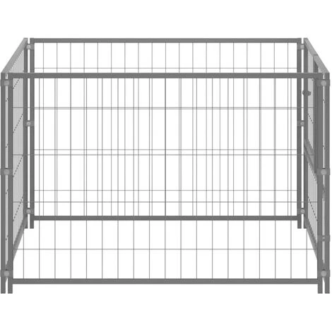 TRUE DEAL Chenil Argenté 100x100x70 Cm Acier 3 TRUE DEAL Chenil Argenté 100x100x70 Cm Acier – Image 3