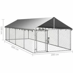 VidaXL Chenil Extérieur Avec Toit Pour Chiens 600x200x150 Cm - Argent -Niche, chenil, enclos et parc pour chien Soldes 2022 55020330 4