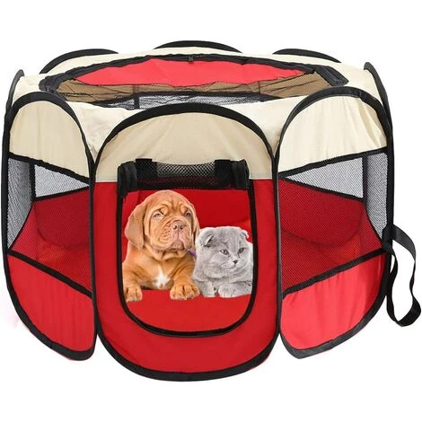 ECHOO Parc Pour Chien Pour Animaux De Compagnie - Tente Pliante Pour Animaux De Compagnie Tissu Oxford Portable Étanche Résistant Aux Rayures Octogonal Couverture D'ombre Amovible Petits Chiots/Chats,Riz Rouge 1 ECHOO Parc Pour Chien Pour Animaux De Compagnie - Tente Pliante Pour Animaux De Compagnie Tissu Oxford Portable Étanche Résistant Aux Rayures Octogonal Couverture D'ombre Amovible Petits Chiots/Chats,Riz Rouge