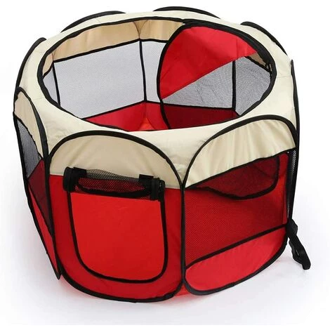 ECHOO Parc Pour Chien Pour Animaux De Compagnie - Tente Pliante Pour Animaux De Compagnie Tissu Oxford Portable Étanche Résistant Aux Rayures Octogonal Couverture D'ombre Amovible Petits Chiots/Chats,Riz Rouge 2 ECHOO Parc Pour Chien Pour Animaux De Compagnie - Tente Pliante Pour Animaux De Compagnie Tissu Oxford Portable Étanche Résistant Aux Rayures Octogonal Couverture D'ombre Amovible Petits Chiots/Chats,Riz Rouge – Image 2