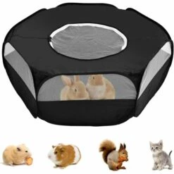 Fei Yu Parc Pour Petit Animal Avec Couverture, Cage Pliable, Portable, Imperméable Et Respirante, Pour Lapin, écureuil, Chaton, Chiot, Chinchilla Et Hérisson (Noir)