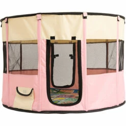 Clôture Ronde Intérieure/extérieure Pour Parc Animalier Portable Pliable Tente Pour Animaux De Compagnie Fermée Pour Chat Et Chien (Pink)-Macaron