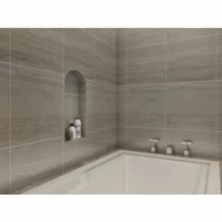 VENTE-UNIQUE.COM Niche De Douche à Encastrer Arrondie Et Prête à Carreler MARLA - 31x61 Cm - Gris