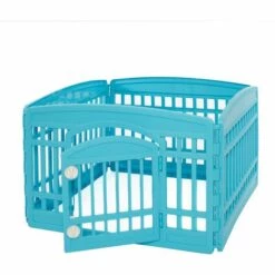 Iris Ohyama, Parc à Chiot / Enclos Chien Porte à 2 Verrous & Clips Modulable, Résistant Aux Intempéries, Pour Chien - Pet CircleCI-604E, Bleu Azur