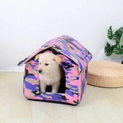 LUCKY-88 Niche Pour Animaux De Compagnie Pliable Et Lavable Toile Imperméable Intérieure Et Extérieure Maison Chaude Pour Animaux De Compagnie (camouflage Rouge S: 33*30*33) -Niche, chenil, enclos et parc pour chien Soldes 2022 56364570 5