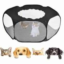 LTS FAFA Parc Pour Petits Animaux, Ten Te Cage Pour Animaux Compagnie, Parc à Animaux Pliable, Parc Petits Animaux, Avec Couvercle Supérieur Anti évasion, Pour Chaton Lapins Lapin Hamster Chinchillas (Noir)