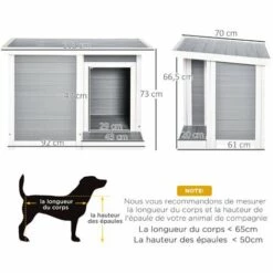 PawHut Niche Chien Style Cottage Dim. 102L X 70l X 73H Cm - Porte, Terrasse, Toit Ouvrant - Bois Composite Blanc Gris - Gris 7 PawHut Niche Chien Style Cottage Dim. 102L X 70l X 73H Cm - Porte, Terrasse, Toit Ouvrant - Bois Composite Blanc Gris - Gris -Niche, chenil, enclos et parc pour chien Soldes 2022 56481248 3