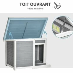 PawHut Niche Chien Style Cottage Dim. 102L X 70l X 73H Cm - Porte, Terrasse, Toit Ouvrant - Bois Composite Blanc Gris - Gris 9 PawHut Niche Chien Style Cottage Dim. 102L X 70l X 73H Cm - Porte, Terrasse, Toit Ouvrant - Bois Composite Blanc Gris - Gris -Niche, chenil, enclos et parc pour chien Soldes 2022 56481248 5