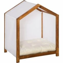PawHut Niche D'intérieur Pour Chien En Bois Et Tissu Style Cabane Scandinave Avec Coussin Moelleux - Marron