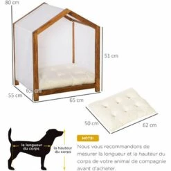 PawHut Niche D'intérieur Pour Chien En Bois Et Tissu Style Cabane Scandinave Avec Coussin Moelleux - Marron -Niche, chenil, enclos et parc pour chien Soldes 2022 56481254 3