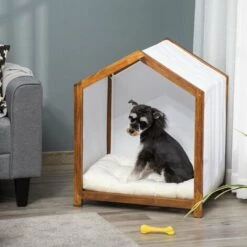 PawHut Niche D'intérieur Pour Chien En Bois Et Tissu Style Cabane Scandinave Avec Coussin Moelleux - Marron -Niche, chenil, enclos et parc pour chien Soldes 2022 56481254 4
