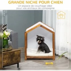 PawHut Niche D'intérieur Pour Chien En Bois Et Tissu Style Cabane Scandinave Avec Coussin Moelleux - Marron -Niche, chenil, enclos et parc pour chien Soldes 2022 56481254 5