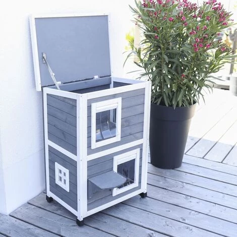 Maison D'extérieur Pour Chats Family 57x55x80 Cm Gris Et Blanc Kerbl - Multicolore 2 Maison D'extérieur Pour Chats Family 57x55x80 Cm Gris Et Blanc Kerbl - Multicolore – Image 2