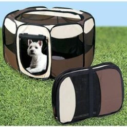 OOBEST Parc à Chiots Clôture Octogonal Pliable 61x47cm Pour Animaux Chien Café