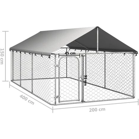 Chenil Extérieur Avec Toit Pour Chiens 400x200x150 Cm VidaXL - Argent 3 Chenil Extérieur Avec Toit Pour Chiens 400x200x150 Cm VidaXL - Argent – Image 3