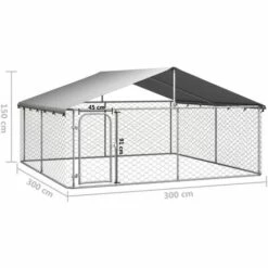 Chenil D'extérieur Avec Toit Pour Chiens 300x300x150 Cm VidaXL - Argent -Niche, chenil, enclos et parc pour chien Soldes 2022 57360126 3