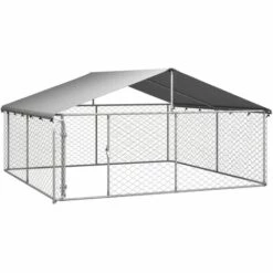 Chenil D'extérieur Avec Toit Pour Chiens 300x300x150 Cm VidaXL - Argent -Niche, chenil, enclos et parc pour chien Soldes 2022 57360126 4