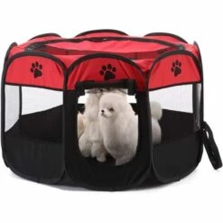 LANGRAY Chien Pet Playpen, Chien Pliable Tente, Résistant à L'eau, Abat-Jour Amovible Pen Kennel Pour Chien, Chat, Chiot (Rouge)-71*71*43cm