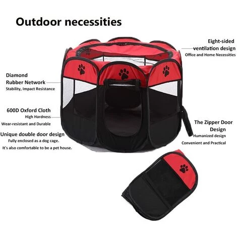 LANGRAY Chien Pet Playpen, Chien Pliable Tente, Résistant à L'eau, Abat-Jour Amovible Pen Kennel Pour Chien, Chat, Chiot (Rouge)-91*91*58cm 3 LANGRAY Chien Pet Playpen, Chien Pliable Tente, Résistant à L'eau, Abat-Jour Amovible Pen Kennel Pour Chien, Chat, Chiot (Rouge)-91*91*58cm – Image 3