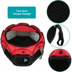 GALOZZOIT Style Parc Chien Parc à Chiot Enclos Pour Chiens Chats Lapins Pliable Utiliser à L'intérieur Et à L'extérieur (Rouge) -Niche, chenil, enclos et parc pour chien Soldes 2022 58657753 5