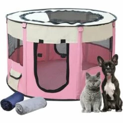 GALOZZOIT Enclos Pliable Parc à Chiots Chien, Chien Pet Playpen Pour Chiens Chats Lapins Et Petits Animaux, Résistant à L'eau Pour L'intérieur Ou L'extérieur (Rose)