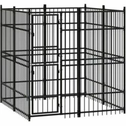 INLIFE Chenil D'extérieur Pour Chiens Acier 3,69 M² - Noir