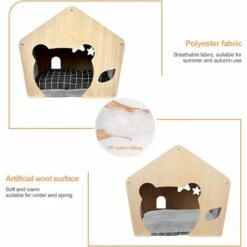CATHERINE Panier Chat Moelleux, Niche Chien Intérieur Bois Avec Coussin Déhoussable Et Lavable, Maison Pour Chaton, Dimension 49x48x47cm -Niche, chenil, enclos et parc pour chien Soldes 2022 59487621 4