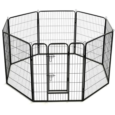 HELLOSHOP26 Parc Pour Chiens Chiots Animaux 8 Panneaux Acier 80 X 100 Cm Noir - Noir 1 HELLOSHOP26 Parc Pour Chiens Chiots Animaux 8 Panneaux Acier 80 X 100 Cm Noir - Noir