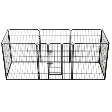 HELLOSHOP26 Parc Pour Chiens Chiots Animaux 8 Panneaux Acier 80 X 100 Cm Noir - Noir 2 HELLOSHOP26 Parc Pour Chiens Chiots Animaux 8 Panneaux Acier 80 X 100 Cm Noir - Noir – Image 2
