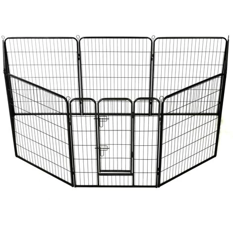 HELLOSHOP26 Parc Pour Chiens Chiots Animaux 8 Panneaux Acier 80 X 100 Cm Noir - Noir 3 HELLOSHOP26 Parc Pour Chiens Chiots Animaux 8 Panneaux Acier 80 X 100 Cm Noir - Noir – Image 3