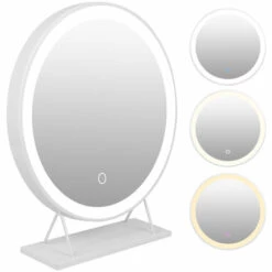 DYHF Miroir De Maquillage Illuminé Avec Miroir De Courtoisie à LED Illuminé, Miroir à LED à Intensité Variable, Miroir De Beauté à LED De Bureau, Dimmable Tricolore 40*40 Cm - Blanc