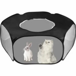 AOUGO Parc Pour Petits Animaux Tente Pliable Pour Animal Domestique Clôture Cage Avec Couvercle à Fermeture éclair Respirant Transparent Pop Up Stylo D'exercice Pour Animal De Compagnie Pour Cochon D'Inde Lapins Hamster Chinchillas Hérissons Chaton Chiot (Noir)