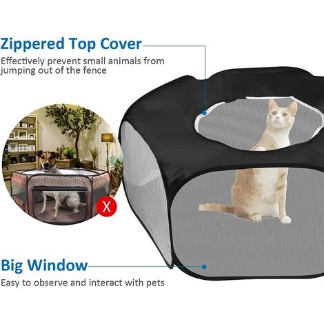 AOUGO Parc Pour Petits Animaux Tente Pliable Pour Animal Domestique Clôture Cage Avec Couvercle à Fermeture éclair Respirant Transparent Pop Up Stylo D'exercice Pour Animal De Compagnie Pour Cochon D'Inde Lapins Hamster Chinchillas Hérissons Chaton Chiot (Noir) 2 AOUGO Parc Pour Petits Animaux Tente Pliable Pour Animal Domestique Clôture Cage Avec Couvercle à Fermeture éclair Respirant Transparent Pop Up Stylo D'exercice Pour Animal De Compagnie Pour Cochon D'Inde Lapins Hamster Chinchillas Hérissons Chaton Chiot (Noir) – Image 2
