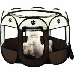 BF Tente Pliable Pour Animaux De Compagnie 8 Sections En Maille Pour Parc à Chiots Pour Chien Chat Lapin (café, L : 91 X 91 X 58 Cm)