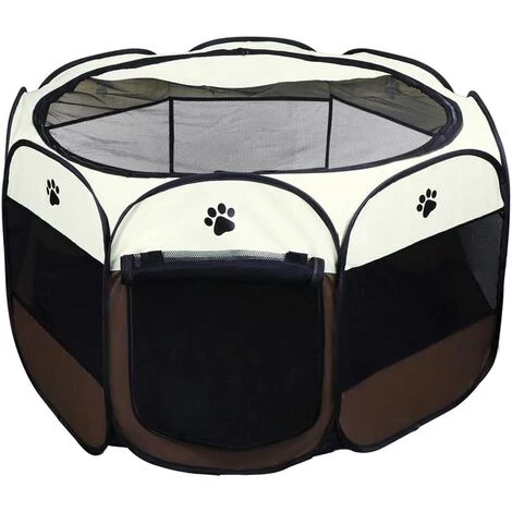 BF Tente Pliable Pour Animaux De Compagnie 8 Sections En Maille Pour Parc à Chiots Pour Chien Chat Lapin (café, L : 91 X 91 X 58 Cm) 2 BF Tente Pliable Pour Animaux De Compagnie 8 Sections En Maille Pour Parc à Chiots Pour Chien Chat Lapin (café, L : 91 X 91 X 58 Cm) – Image 2